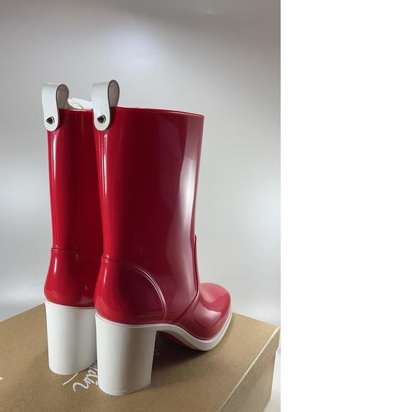 70mm Loubirain Loubi Red Rain Boots Rubber Heeled Bootie E597 - Picture 5 of 11